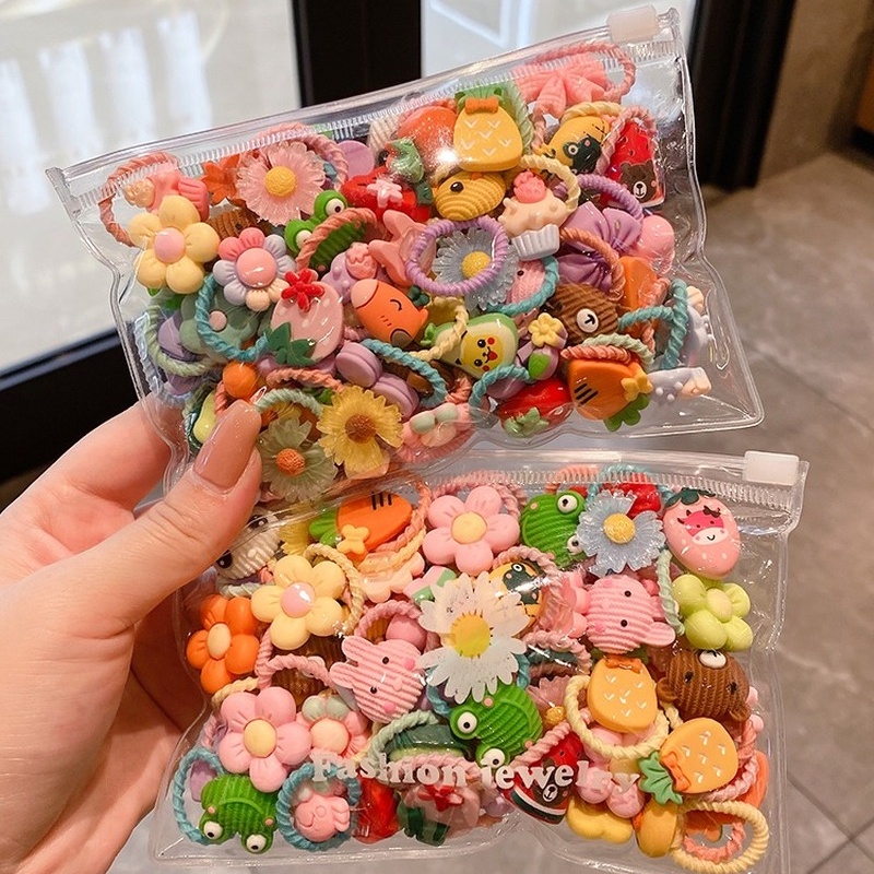 Bộ 10 Dây Cột Tóc Họa Tiết Hoạt Hình Kiểu Hàn Quốc Dễ Thương Cho Bé