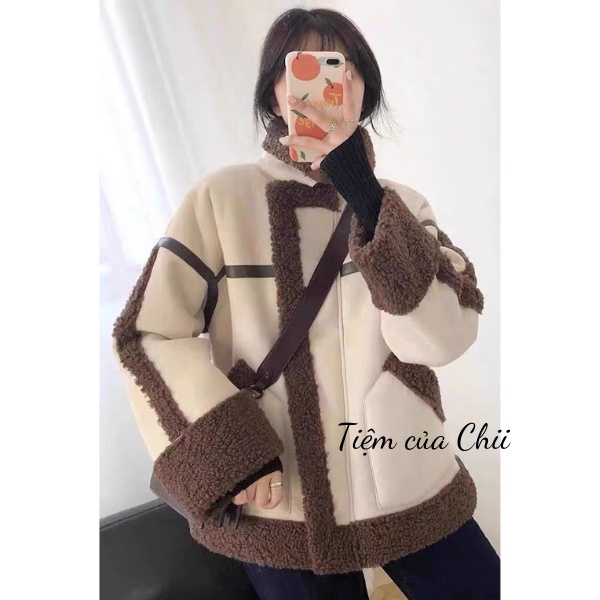 Áo Khoác Nữ Phối Lông Cừu Cổ V Phong Cách Hàn Quốc TCC014