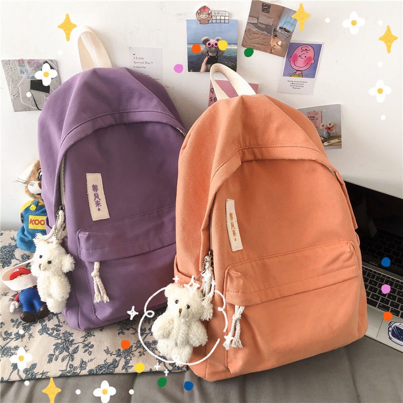 Mới Ba Lô Canvas Màu Trơn Phong Cách Retro Nhật Bản Cho Nam Và Nữ