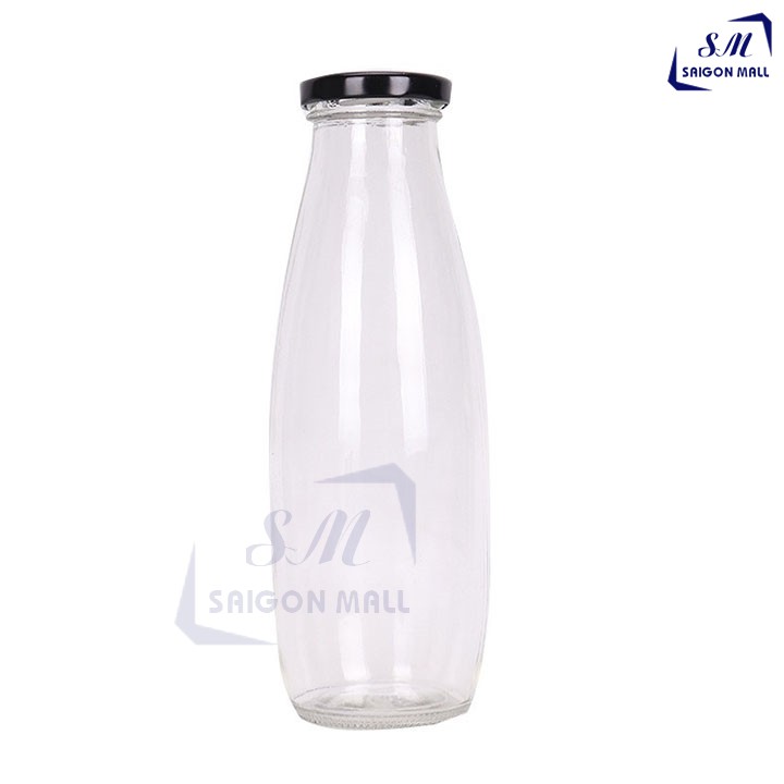 Chai thủy tinh đựng nước trái cây,detox,sữa nắp thiết đen 500ML