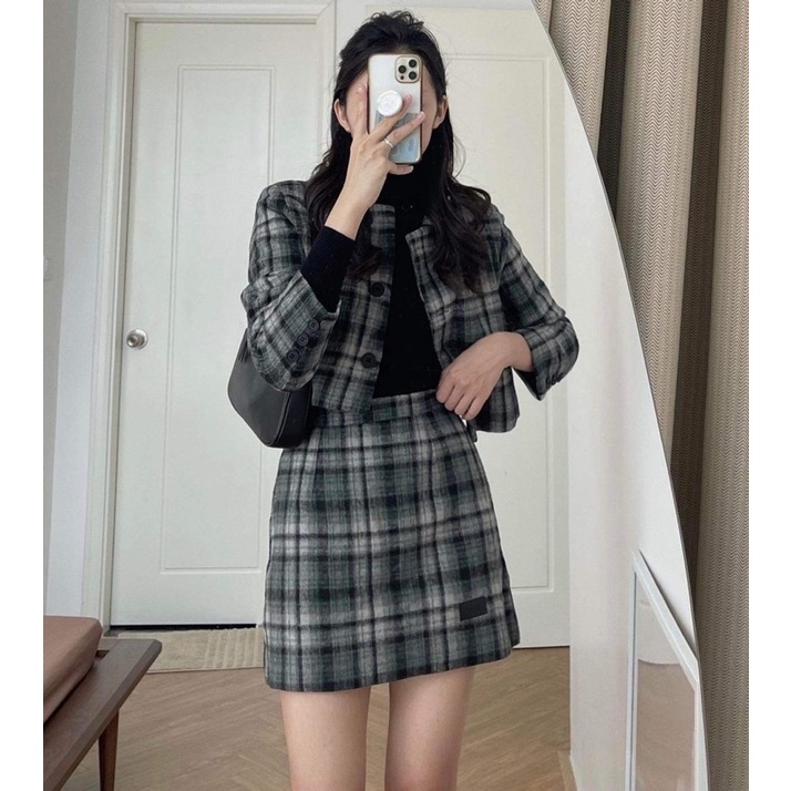 Set Blazer Kèm Chân Váy  Nữ [FREESHIP] 🌸 Bộ đồ công sở 2 món, áo khoác tay bồng cổ bẻ bánh bèo tiểu thư đẹp 🌸 | BigBuy360 - bigbuy360.vn