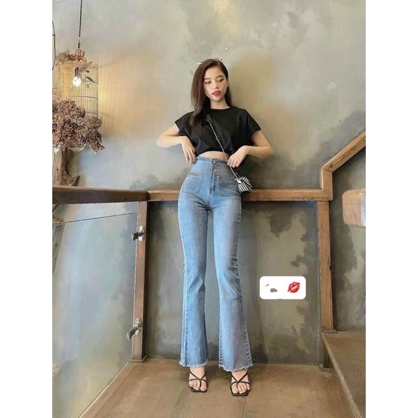Quần Jean nữ cạp cao ống loe siêu tôn dáng hách chân dài, chất siêu đẹp