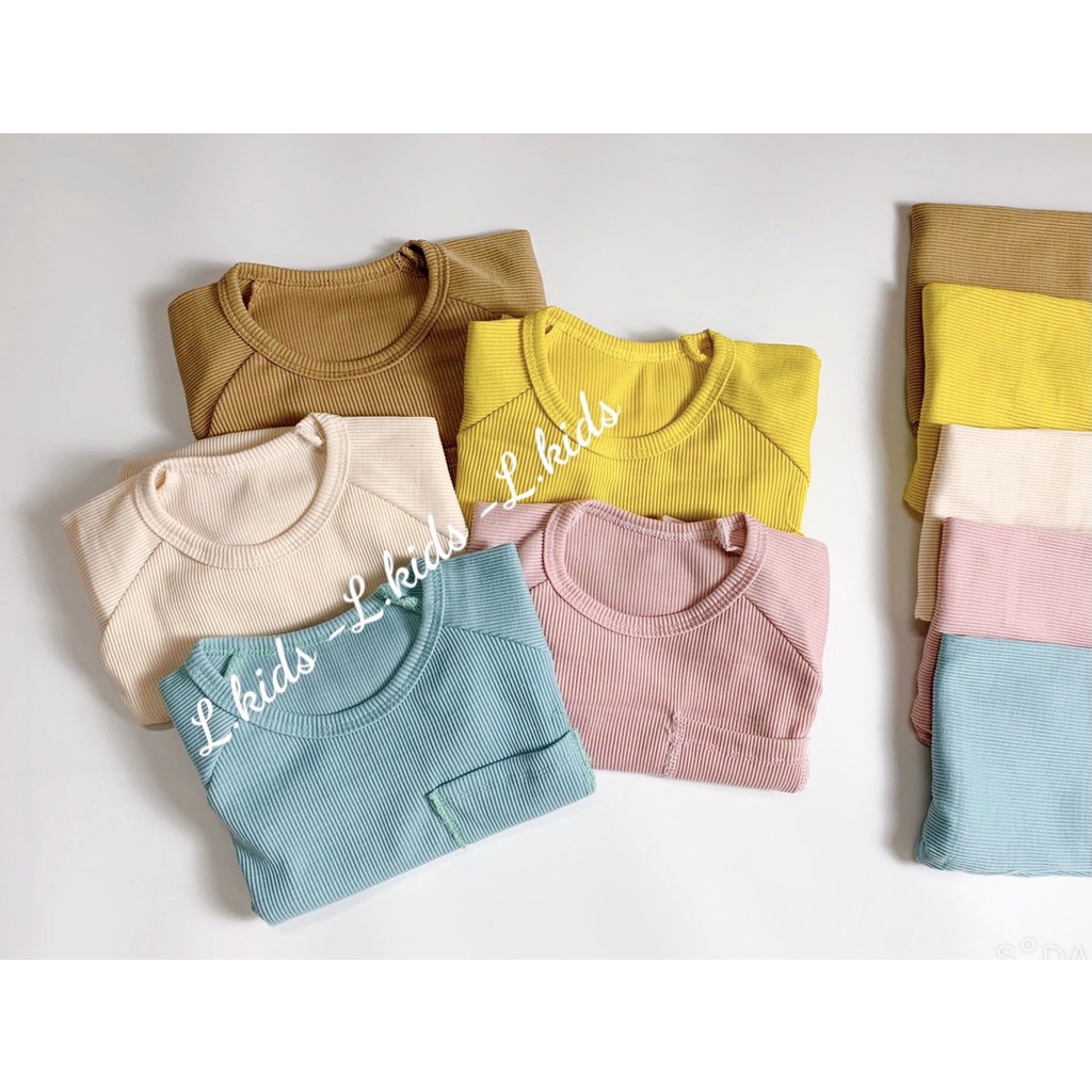 Bộ dài tay thun gân tăm Minky Mom quần cạp cao dày dặn cho bé trai bé gái từ 6-17kg