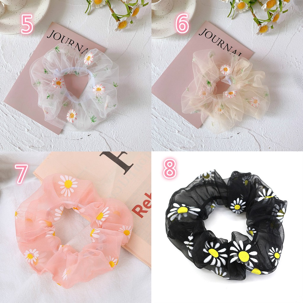 Dây Cột Tóc Vải Voan Trong Suốt Thêu Hoa Nữ Tính B1