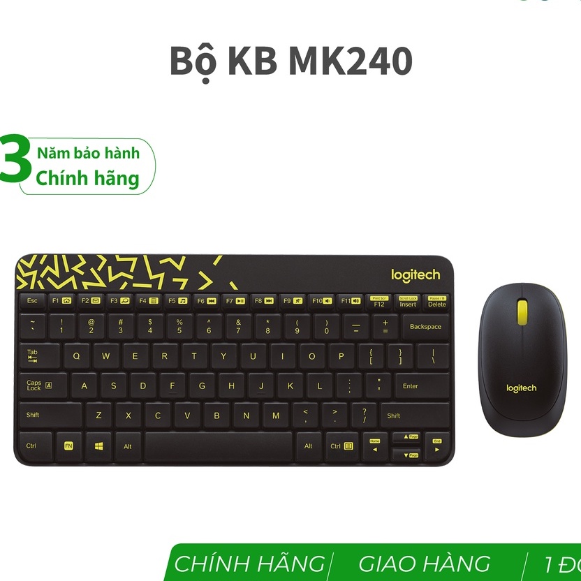 Bộ bàn phím, chuột Logitech Mk240, chống thấm, xa 10m, pin tuổi thọ cao. Thiết kế nhỏ gọn. Bảo hành 3 năm