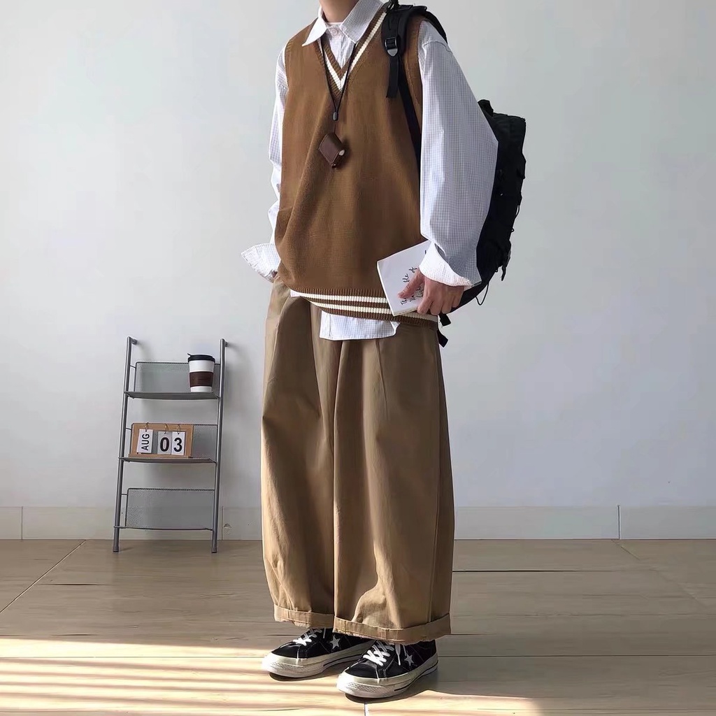 Áo Sweater Sát Nách Dáng Rộng Cổ Chữ v Thời Trang Xuân Thu Cho Nam Fru095