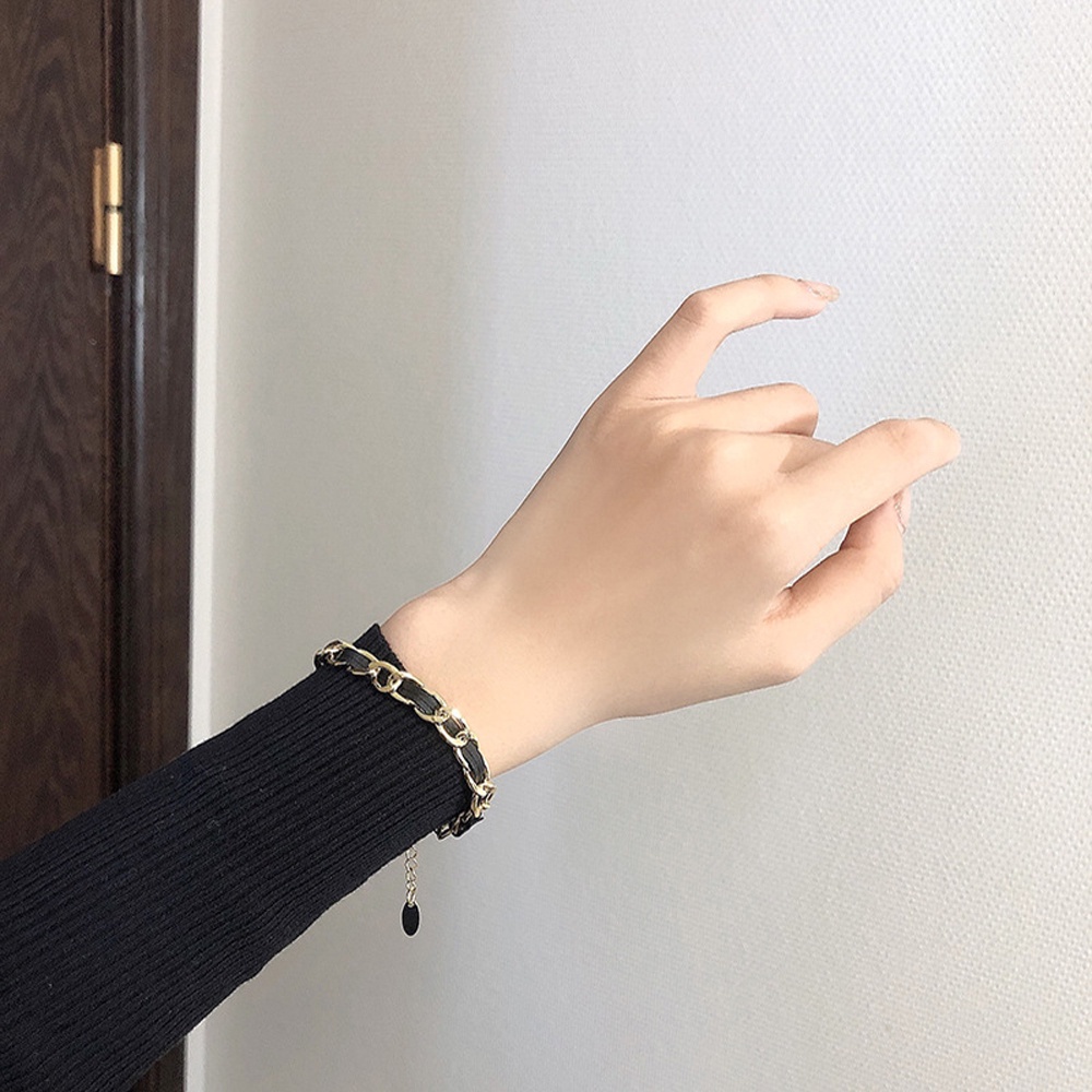 Vòng tay/ Vòng cổ choker bằng da phối xích kim loại có thể điều chỉnh cho nữ