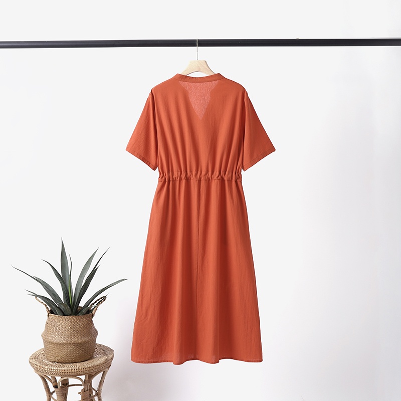 Đầm ZANZEA cổ V tay ngắn lưng cao dáng rộng phối dây rút phong cách vintage cho nữ