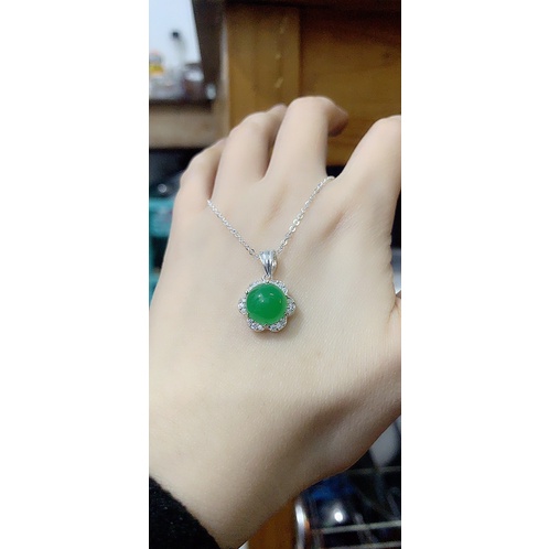 Dây chuyền  mặt hoa đá xanh lá bạc thật NGỌC MẬU