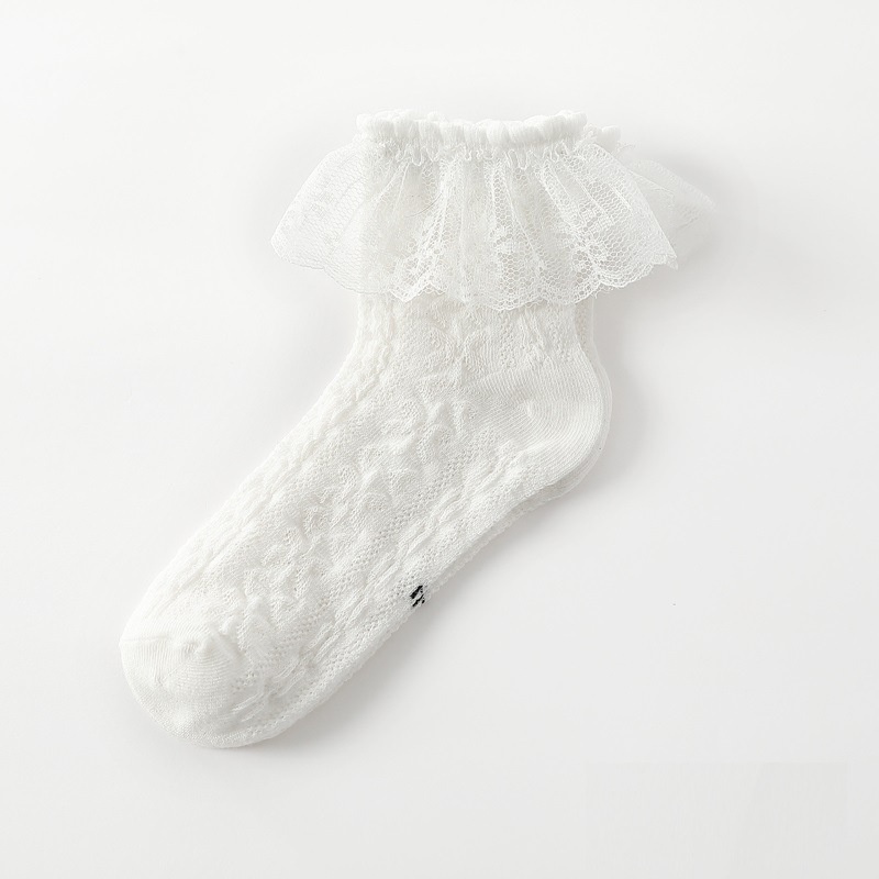 Vớ Cotton Mềm Đính Nơ Phối Ren Trắng Đen Thoáng Khí Thời Trang Mùa Thu Cho Bé Gái