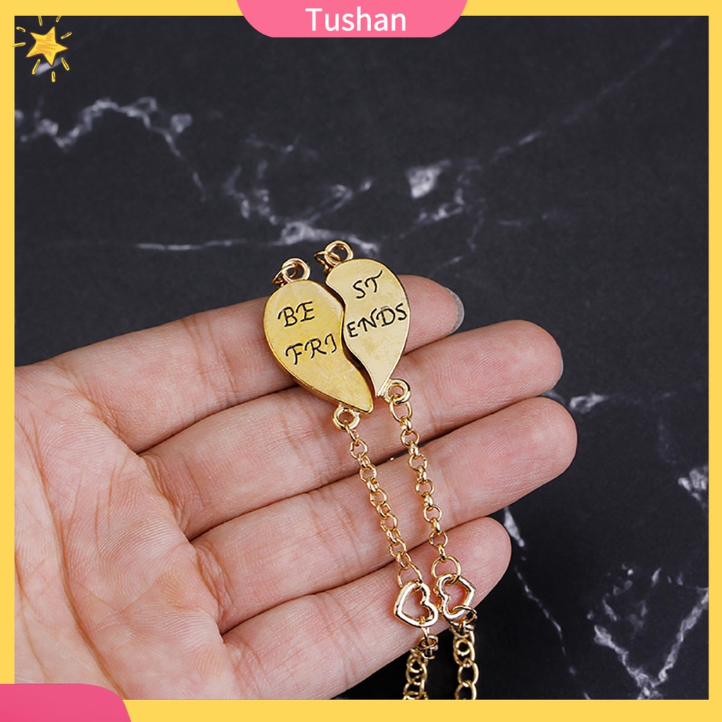 Set 2 vòng tay tình bạn mặt hình trái tim và khắc chữ Best Friends