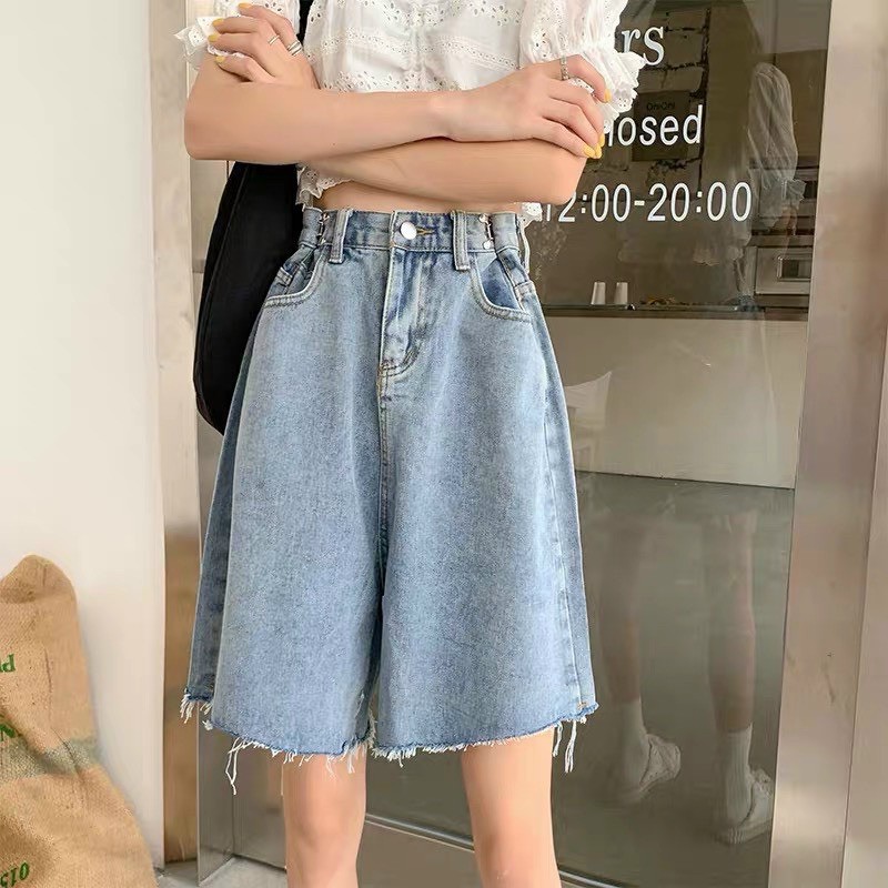 quần short ngố denim lưng cao ống rộng hót hit