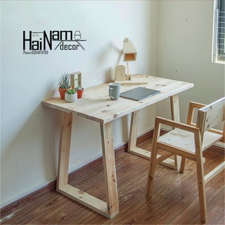 [GIÁ GỐC TẠI XƯỞNG] Bàn làm việc chân gỗ hình thang/ Bàn gỗ thông tự nhiên📌Freeship📌 HẢI NAM DECOR siêu đẹp bền tiện lợi