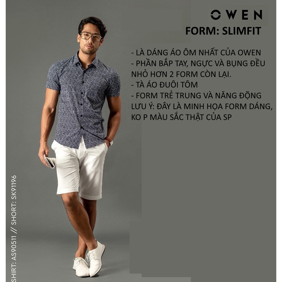 OWEN - Áo sơ mi ngắn tay Owen Slimfit vải sợi cafe màu xanh 23086