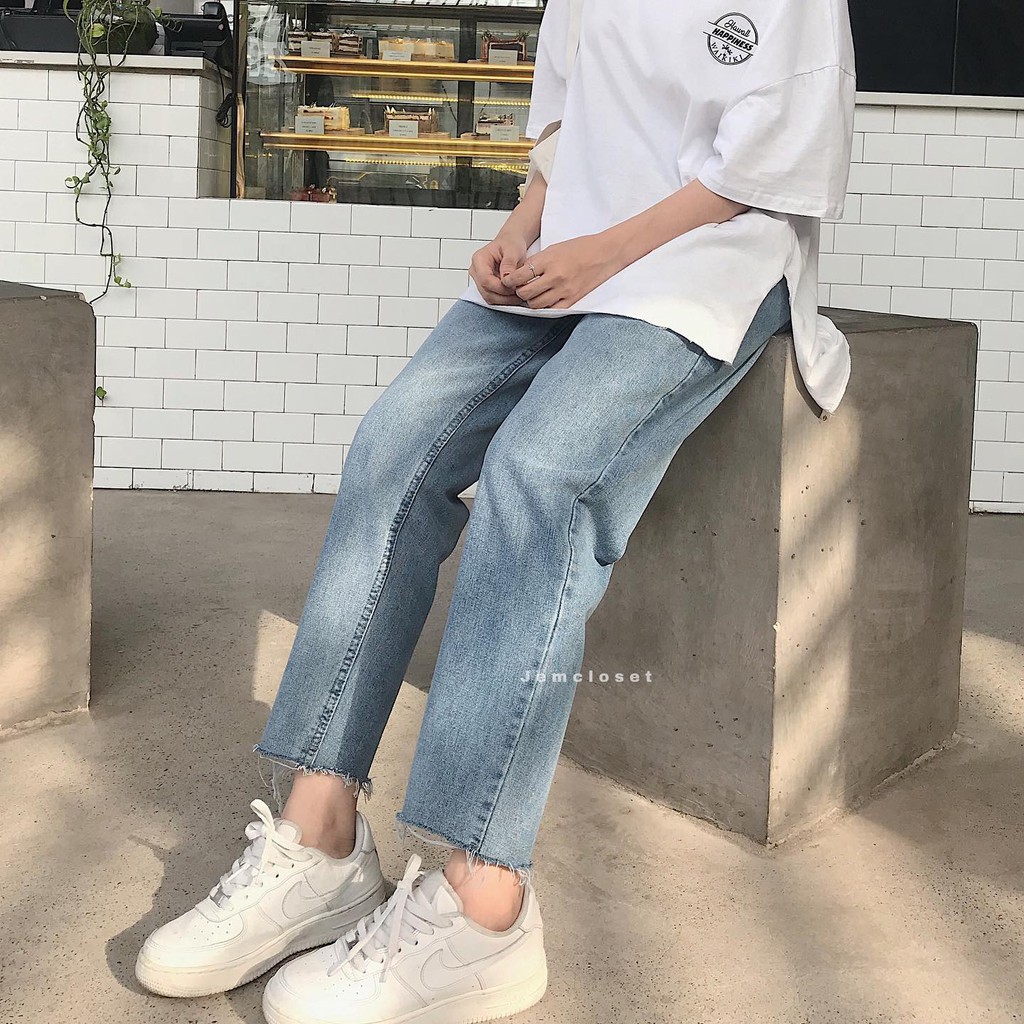 Quần Jean Nữ Dáng Baggy Thời Trang Eo Chun Co Giãn Thỏa Mái  2 nút cắt gấu - 2167 ( Jem Closet )