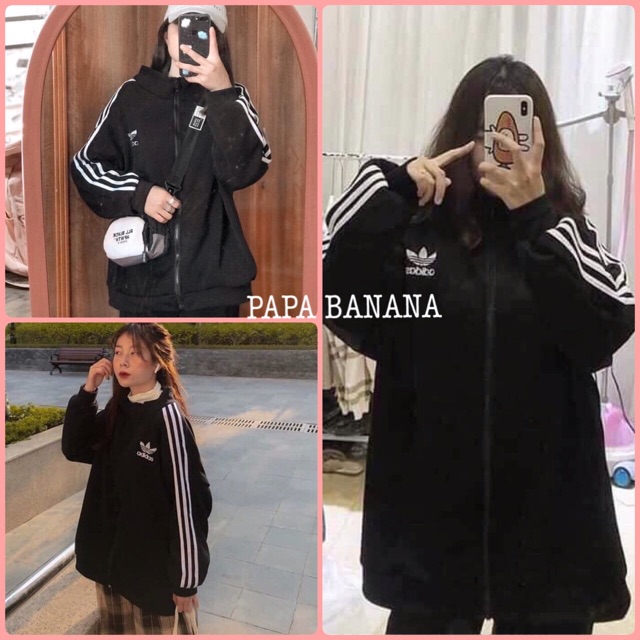 Áo khoác thể thao nỉ bông 3 sọc form thụng Unisex