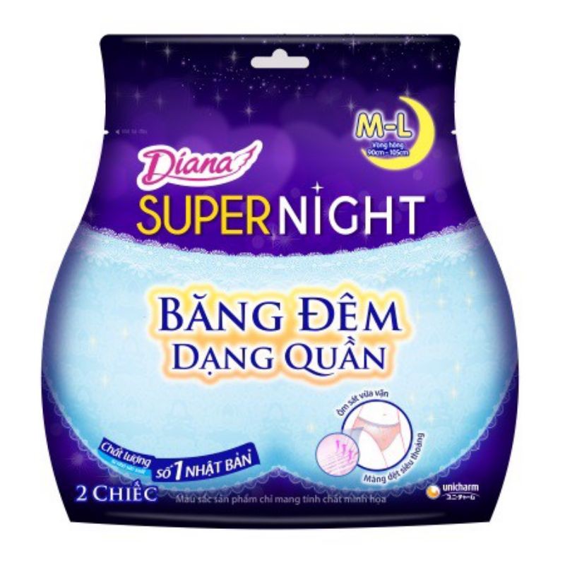 Băng Vệ Sinh Diana Ban Đêm Dạng Quần 2 Miếng M-L

