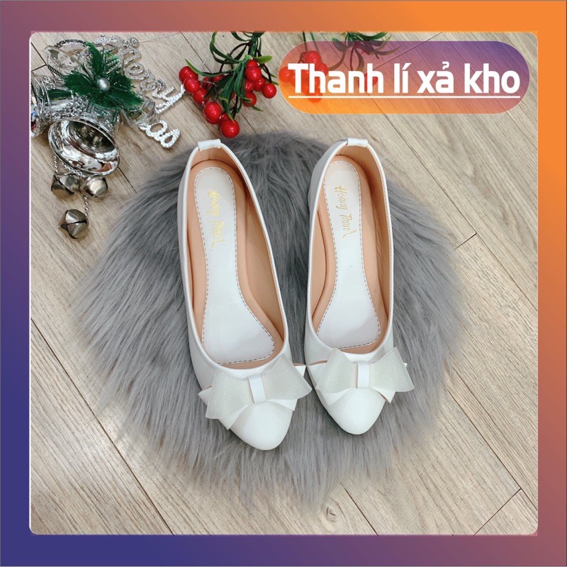 [THANH LÝ XẢ KHO - FREESHIP] Giày Búp Bê Nữ Gót 3p Phối Nơ Sành Điệu Mã G3 Trắng
