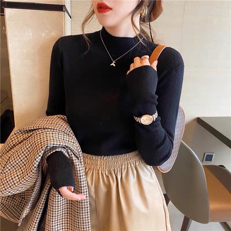[FREESHIP] Áo len mịn cổ 3p QC màu đỏ đen be trắng NÀNG CLOSET
