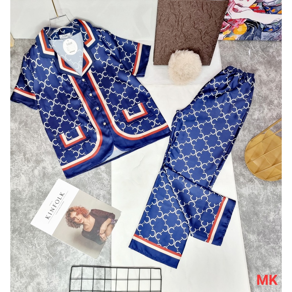 Bộ pijama lụa latin tay ngắn 𝘾𝘼𝙊 𝘾𝘼̂́𝙋 - Bộ đồ ngủ GC Xanh [ SIÊU HOT ] thoáng mát, sang chảnh.