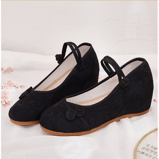 Giày đế xuồng vải nút 7cm mộc mạc