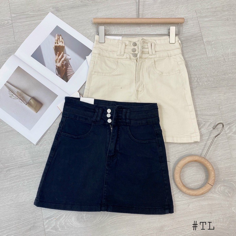 chân váy jean chữ A 3 khuy 3 màu đen be xanh | BigBuy360 - bigbuy360.vn