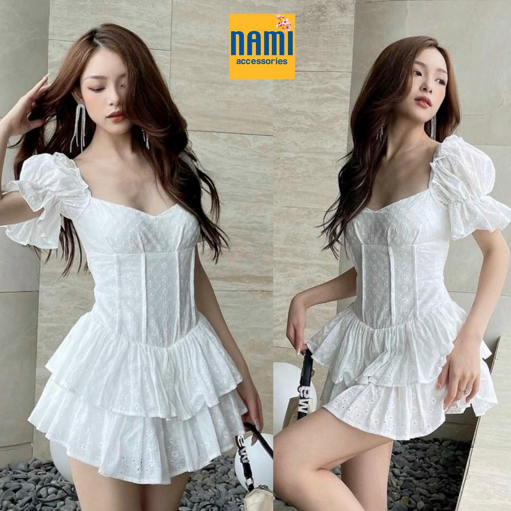 ( HÀNG CHUẨN ĐẸP ) Đầm xoè bèo tầng ren hoa tôn dáng tiểu thư xinh xắn Nanami - ATNU051