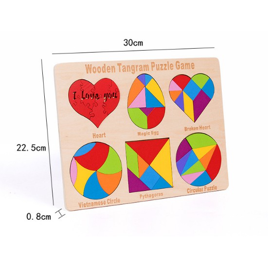 Đồ Chơi Gỗ Xếp Hình Việt Nam 6 In 1 Ghép Hình Trứng, Trái Tim, Tangram, Tetris,  Montessori