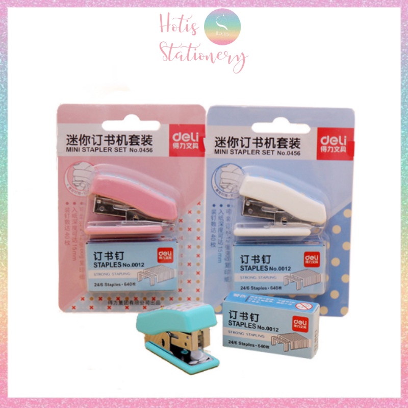 [HOTIS] Đồ bấm kim DELI Mini Stapler Set No.0456 (Kèm 640 kim bấm No.12) siêu tiện lợi