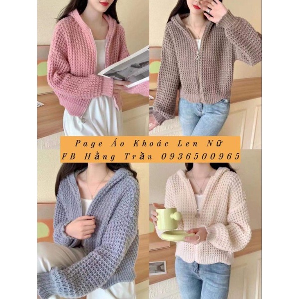 Áo khoác len dây kéo from rộng len mềm mẫu mới kiểu như len móc.