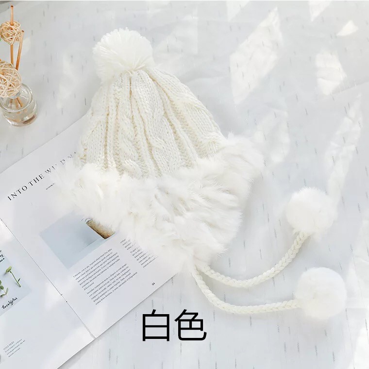 Mũ Len Dệt Kim Màu Trơn Đính Quả Bông Phong Cách Thời Trang Thu Đông Hàn Quốc Cho Nữ