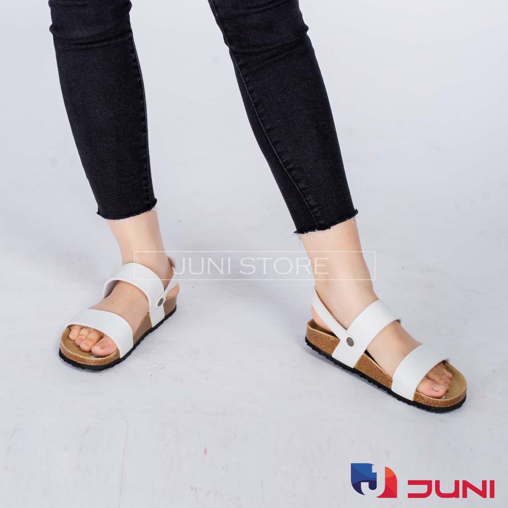 [VNXK] PU15 Trắng - Dép sandal quai ngang Unisex da PU, đế trấu Bioline Birken - Xuất khẩu châu Âu - Juni Store