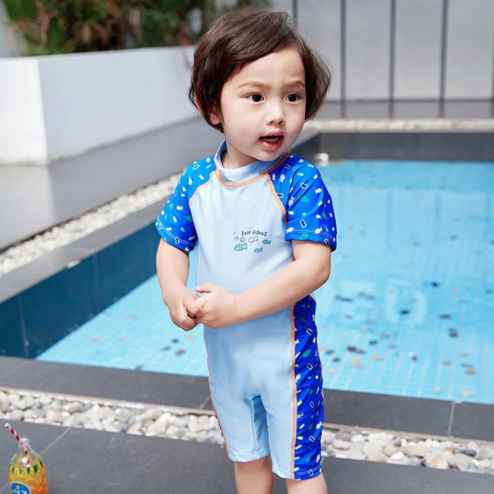 1-7Yrs Kids Baby Swimming Swimwear Boys Swimsuit Cartoon Fish Beach Clothing