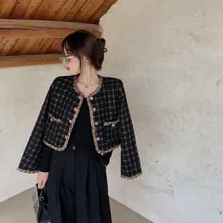 Áo khoác dạ tweed dáng ngắn