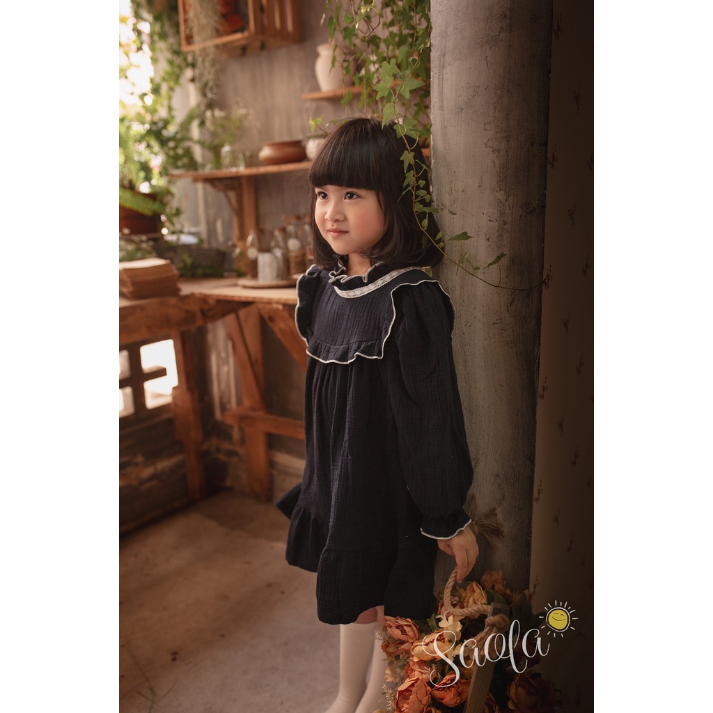 Đầm Bé Gái/Váy Bé Gái Cổ Điển Phong Cách Hàn Quốc Chất Liệu Muslin Cao Cấp - JENNIE DRESS- DRM003 - SAOLA KIDS CLOTHING