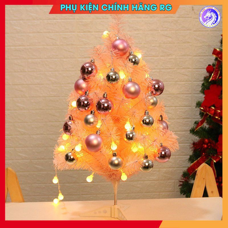Cây thông noel màu hồng mini để bàn tặng kèm bộ phụ kiện trang trí quả châu cực hot đón giáng sinh