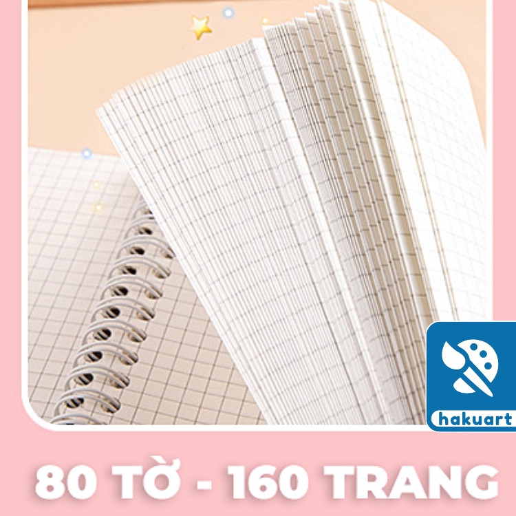 Sổ lò xo vuông MOKA bìa cứng 80 tờ 160 trang giấy màu kem caro - Văn phòng phẩm Haku