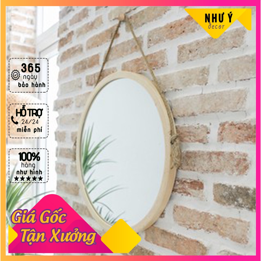 Gương tròn viền gỗ treo tường  - Gương gỗ trang trí decor phòng khách phòng ngủ nhà tắm D45