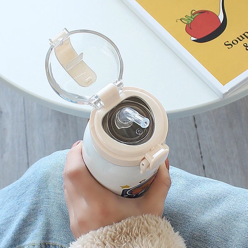 Bình giữ nhiệt Inox 304 500ml cute mini có ống hút Bình nước giữ nhiệt BGN01
