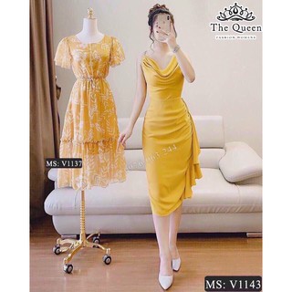Đầm hai dây cổ đổ vây cá bên hông sang chảnh