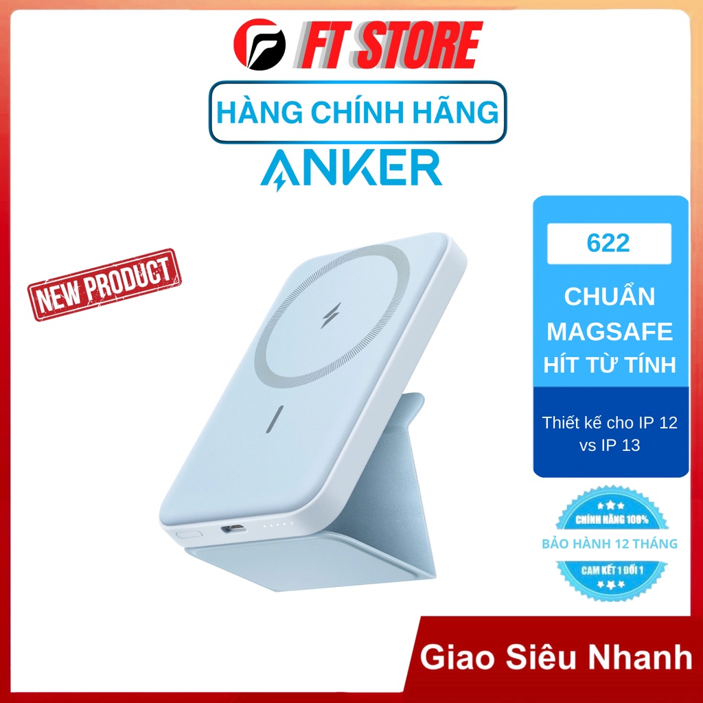 [GIAO HỎA TỐC] Pin Sạc Dự Phòng Anker MagGo 622 A1611 dành cho điện thoại nhà táo 12,13 Hít Từ Tính 5000mAh 7.5W/12W