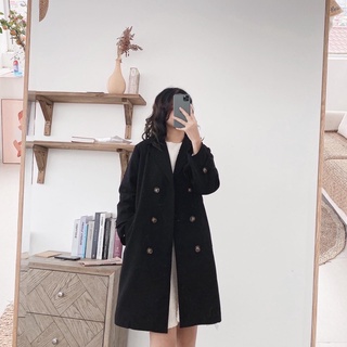 trench coat 6 khuy đen