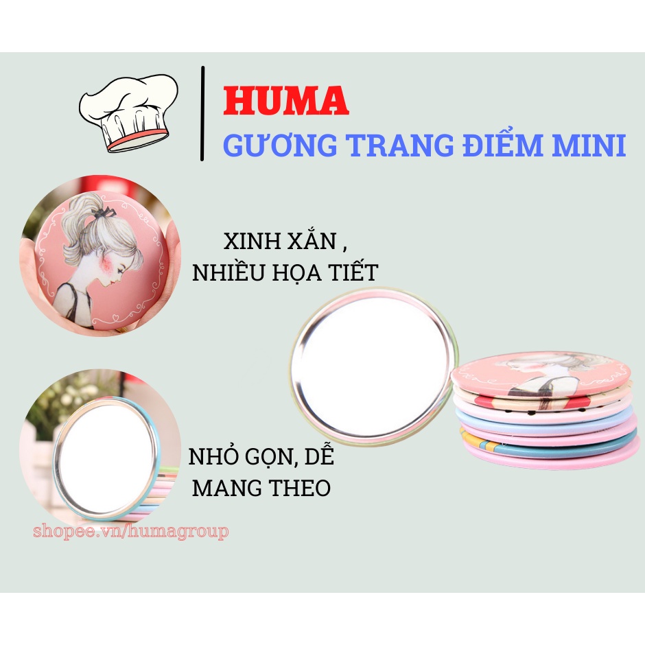Gương Trang Điểm Mini Cầm Tay Dáng Tròn Hoạ Tiết Dễ Thương