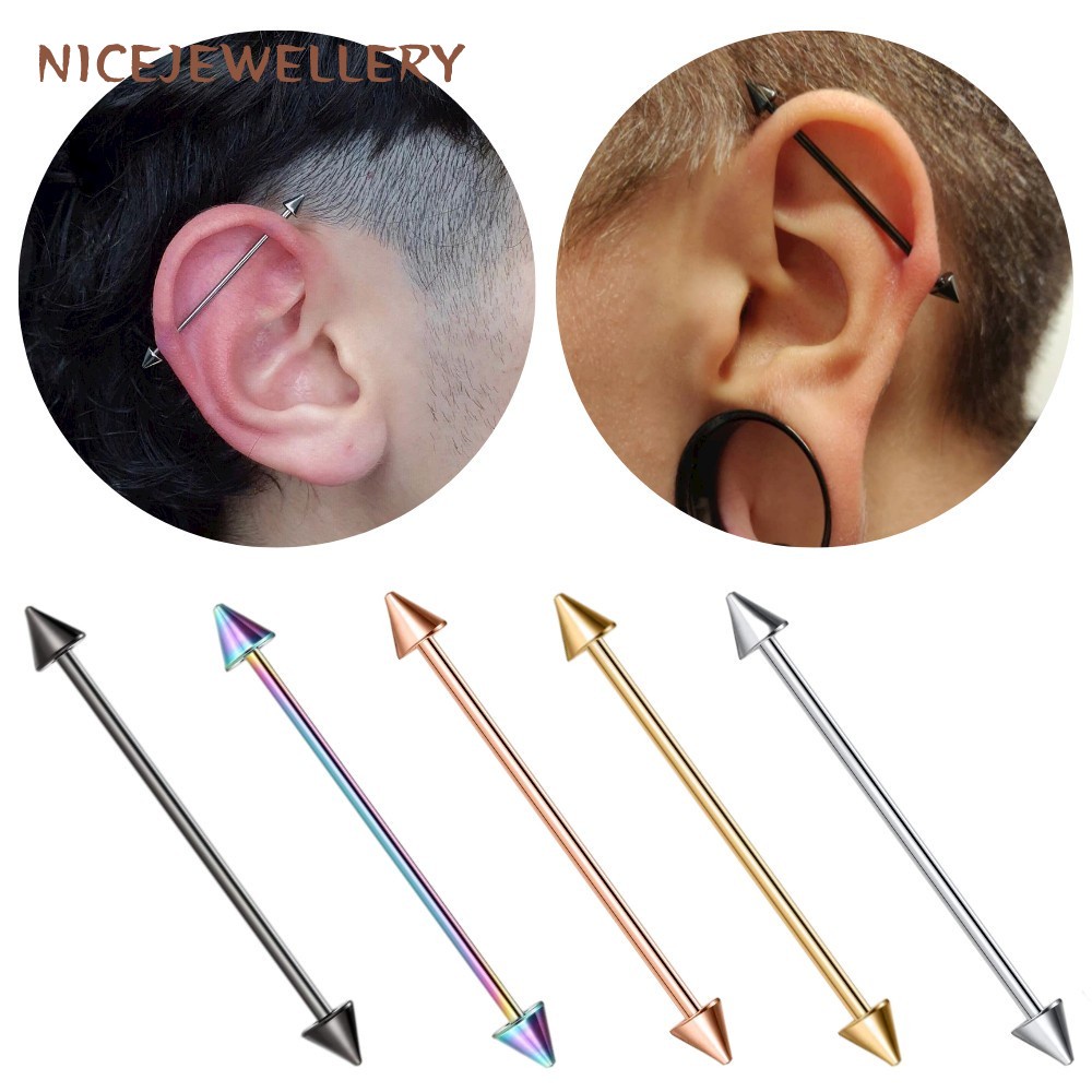 Khuyên Tai Dạng Xỏ Dáng Dài Bằng Thép Titan 316L Dày 1.6mm Phong Cách Punk