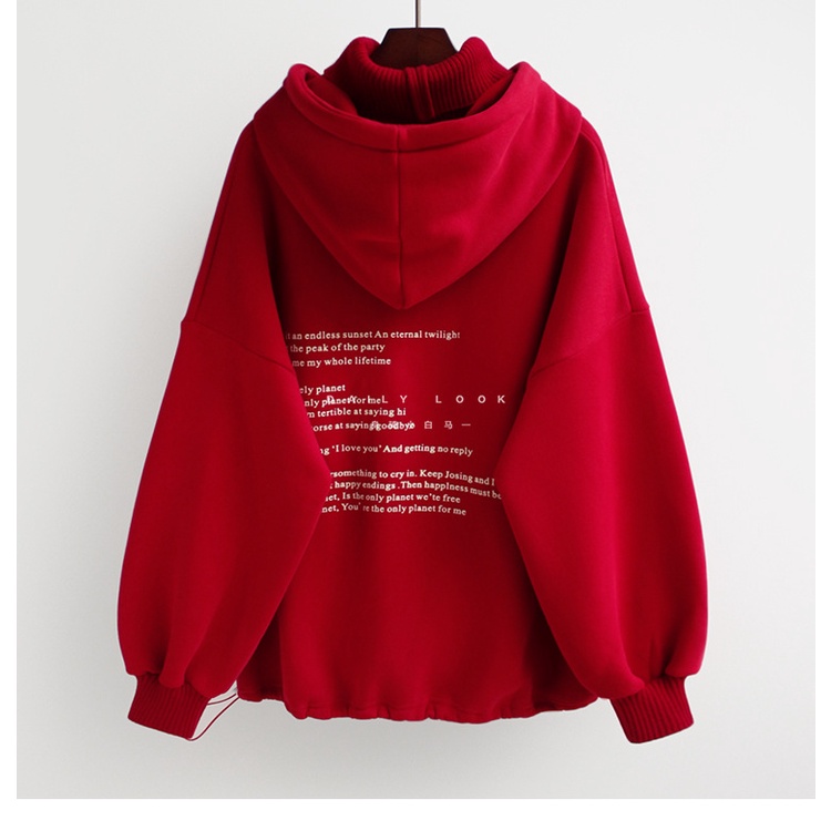 Áo sweater nhung cổ cao dáng rộng phối dây rút thời trang mùa xuân cho nữ