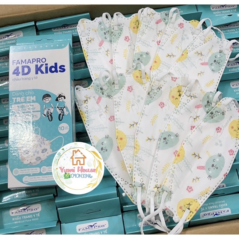 [4D MASK KIDS (KF94)- THÙNG 50 HỘP- HỘP 10 CÁI] Khẩu trang y tế trẻ em cao cấp kháng khuẩn 3 lớp Famapro 4D Kids