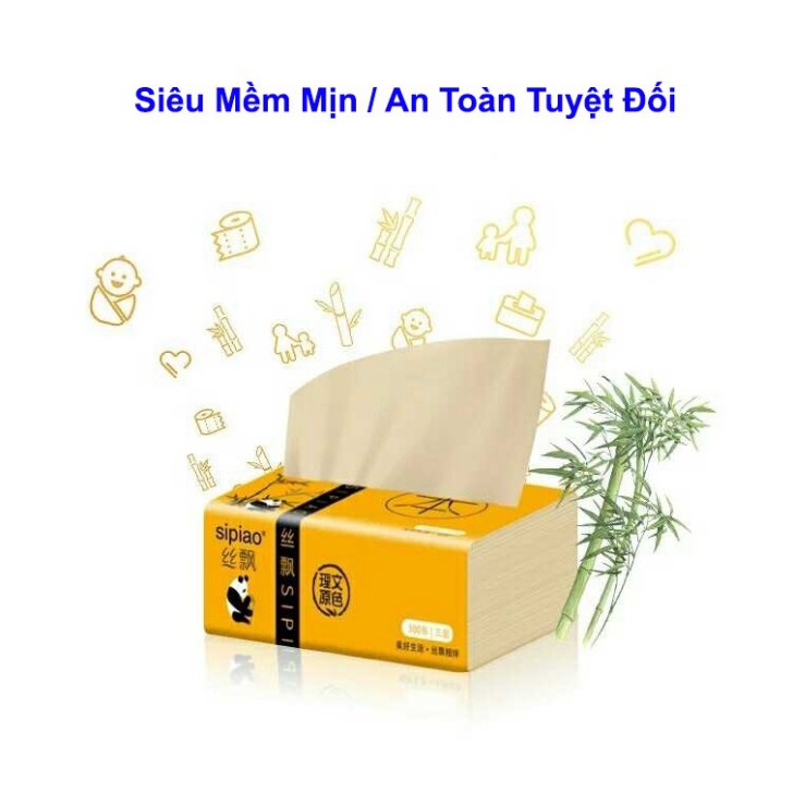 Gói giấy ăn Gấu Trúc Sipiao làm hoàn toàn bằng trúc an toàn cho sức khỏe của cả gia đình, (300 tờ/gói)