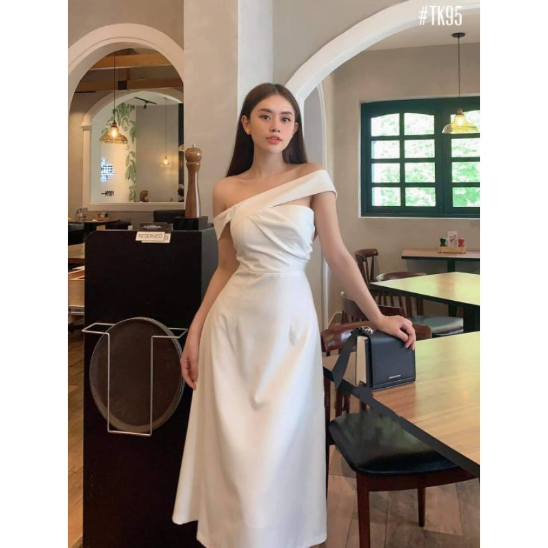 Đầm lệch vai sang chảnh (KÈM ẢNH THẬT) đầm dự tiệc