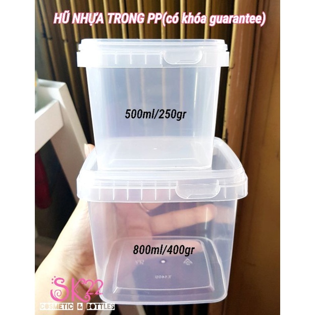 SET 100 HŨ NHỰA VUÔNG TRONG PP 500ml/250gr &amp; 800ml/400gr &amp; 200ml/100gr (ĐỰNG ĐƯỢC THỨC ĂN)