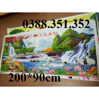 tranh đính đá thành phẩm phong cảnh sơn thủy hữu tình Y8077 200*90cm